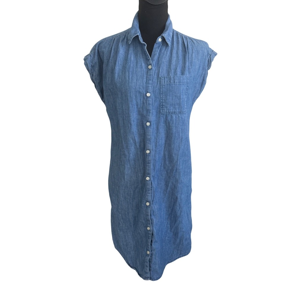 Old Navy Womens Blue Cotton Chambray Cap Sleeve Shirt Dress S Coastal Western